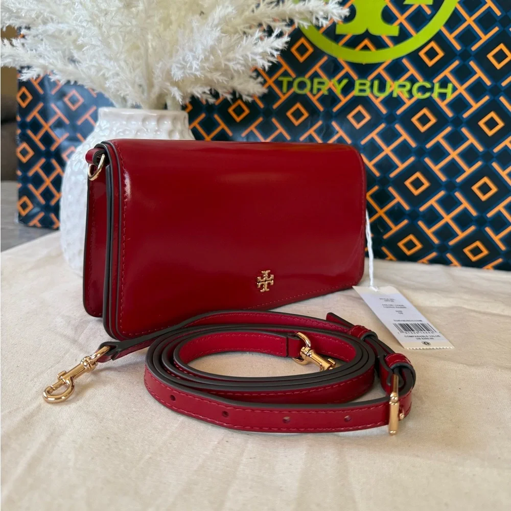 New, authentic tory burch Emerson patent mini crossbody red - Picture 2 of 13